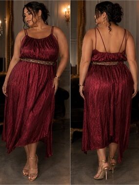 Torrid Burgundy Metallic Empire Waist Midi Dress | Size 16 | Made in USA